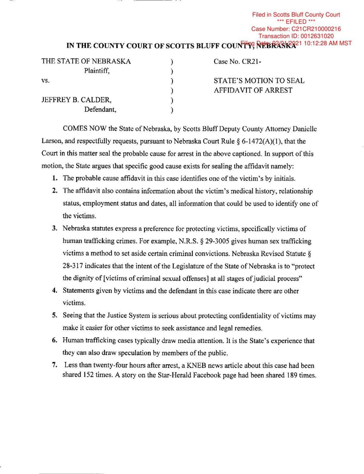 Motion to seal affidavit