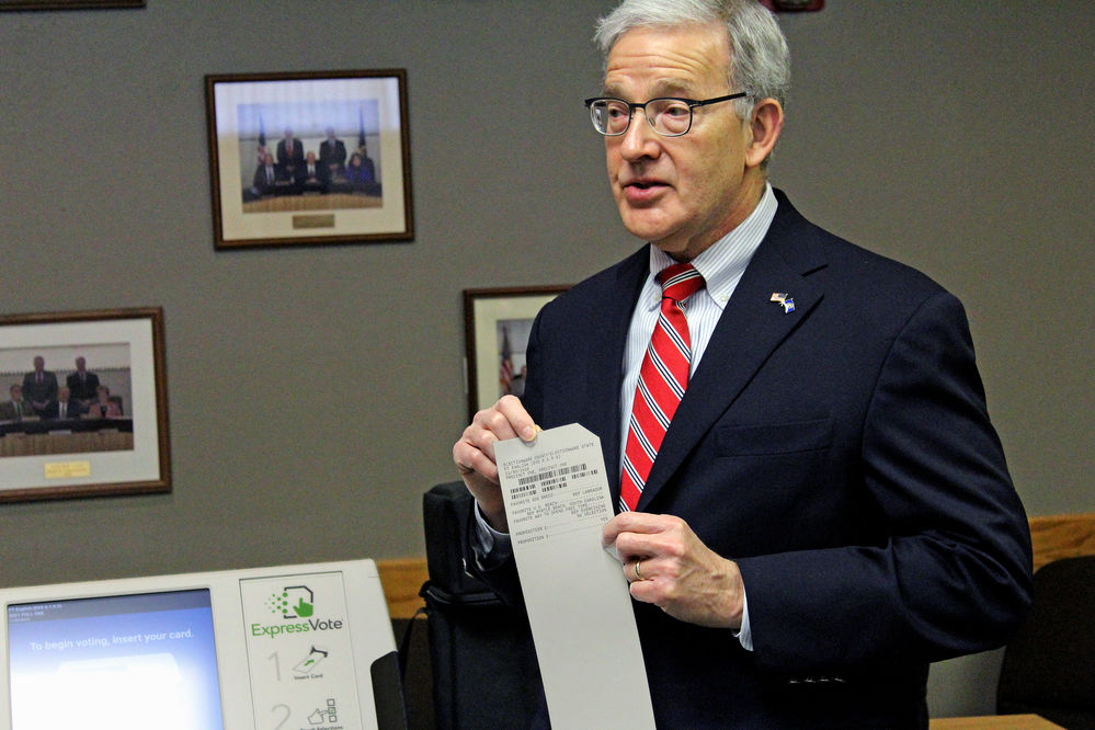 Secretary of State Bob Evnen says updated machines assure secure