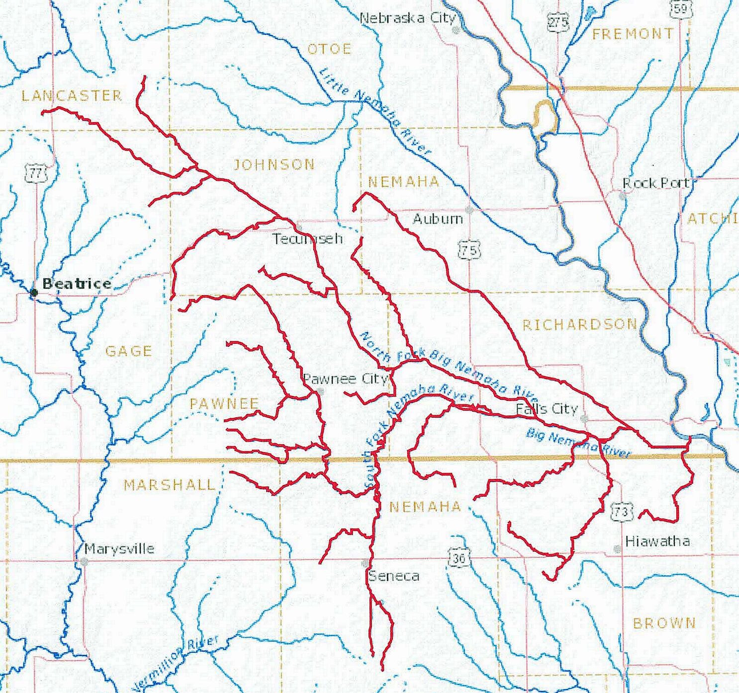 Major Nebraska rivers and their drainages The Big Blue Little