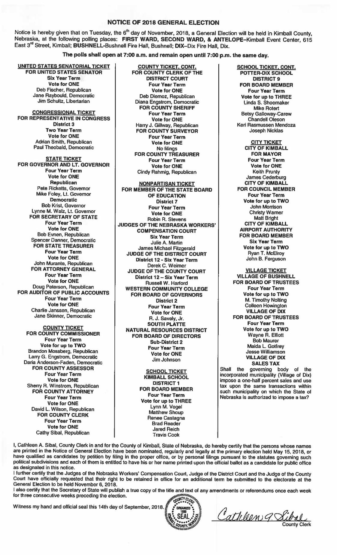 Kimball 2018 Ballot Starherald Com