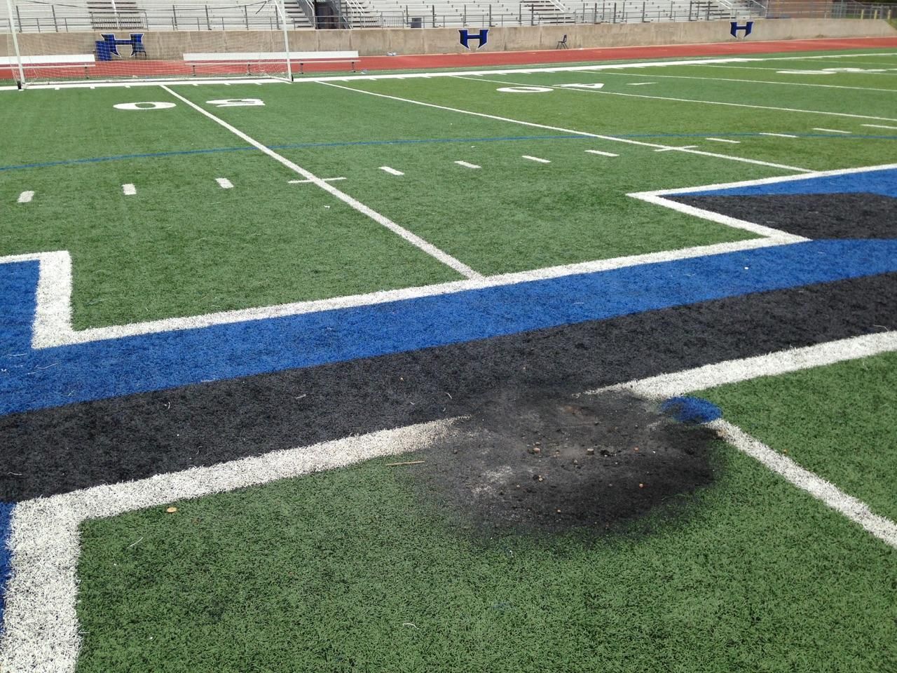 Hebron High School football field damaged by fireworks Carrollton