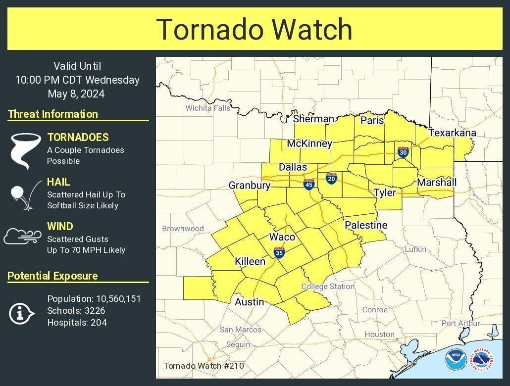 Tornado watch issued for numerous East Texas counties, including Smith