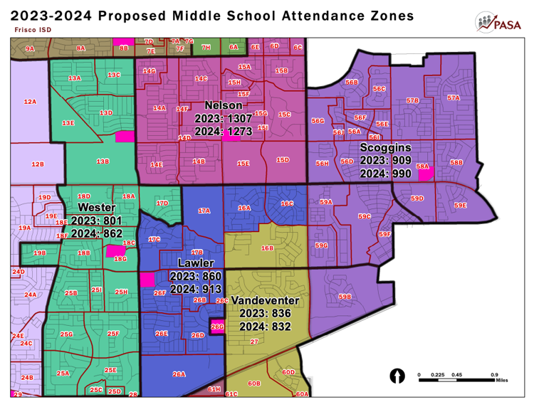 See the maps of Frisco ISD's proposed zone boundaries for 202324