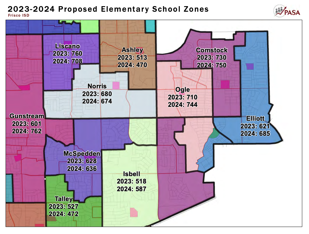 See the maps of Frisco ISD's proposed zone boundaries for 202324