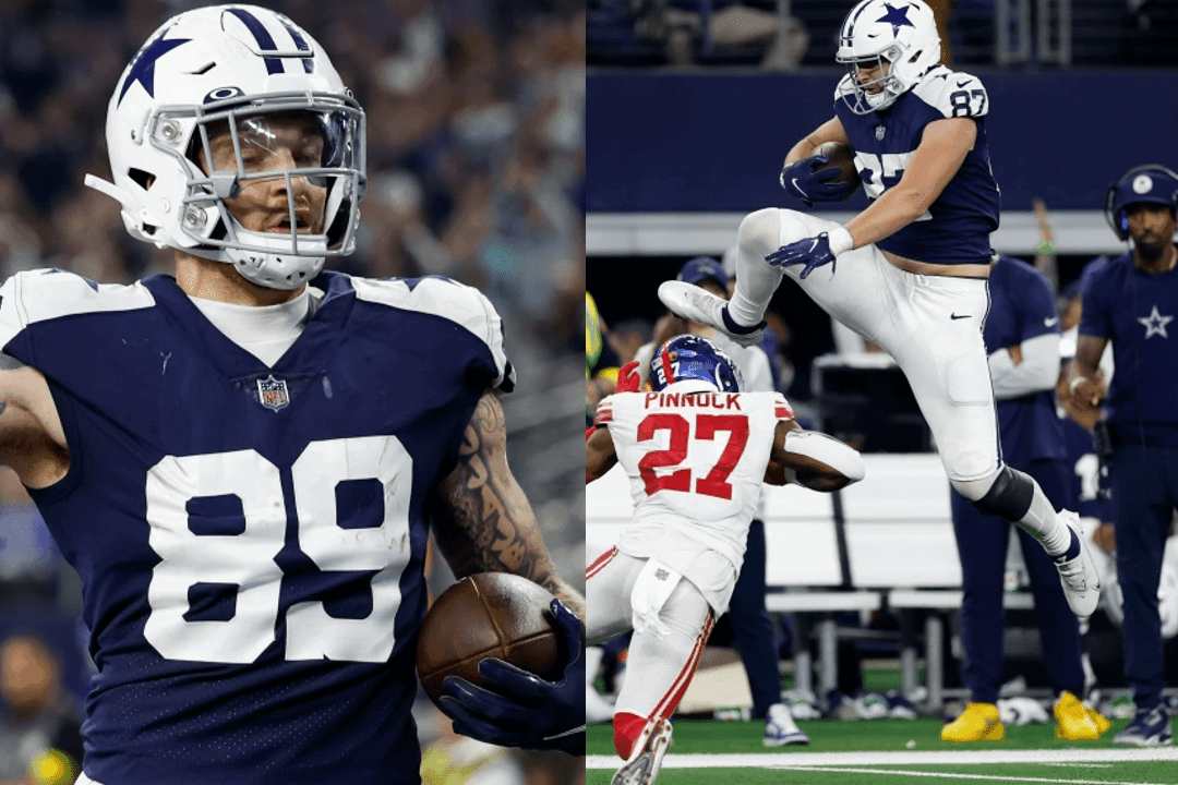 Dallas Cowboys tight end Jake Ferguson (87) runs against the New