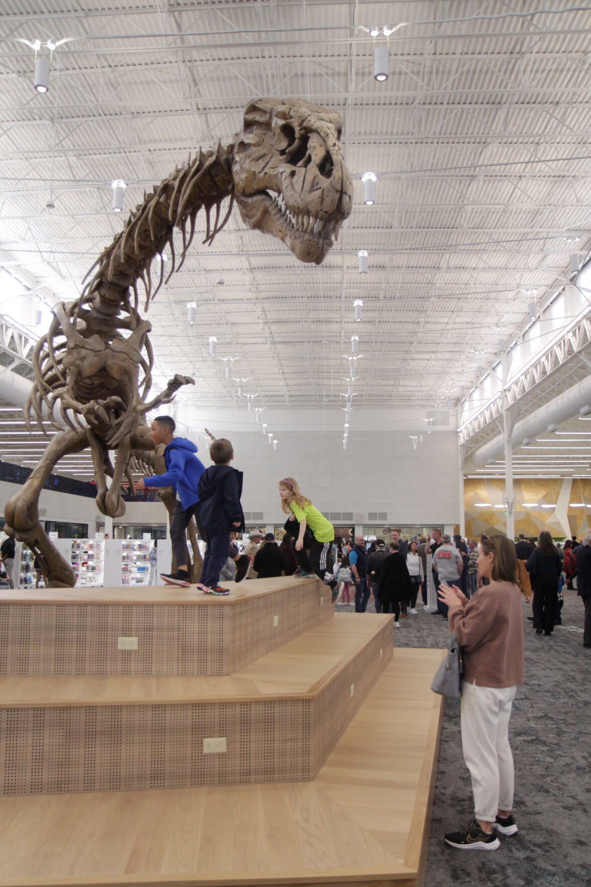 Rawr!' 20-foot T. rex dinosaur skeleton at Frisco Public Library