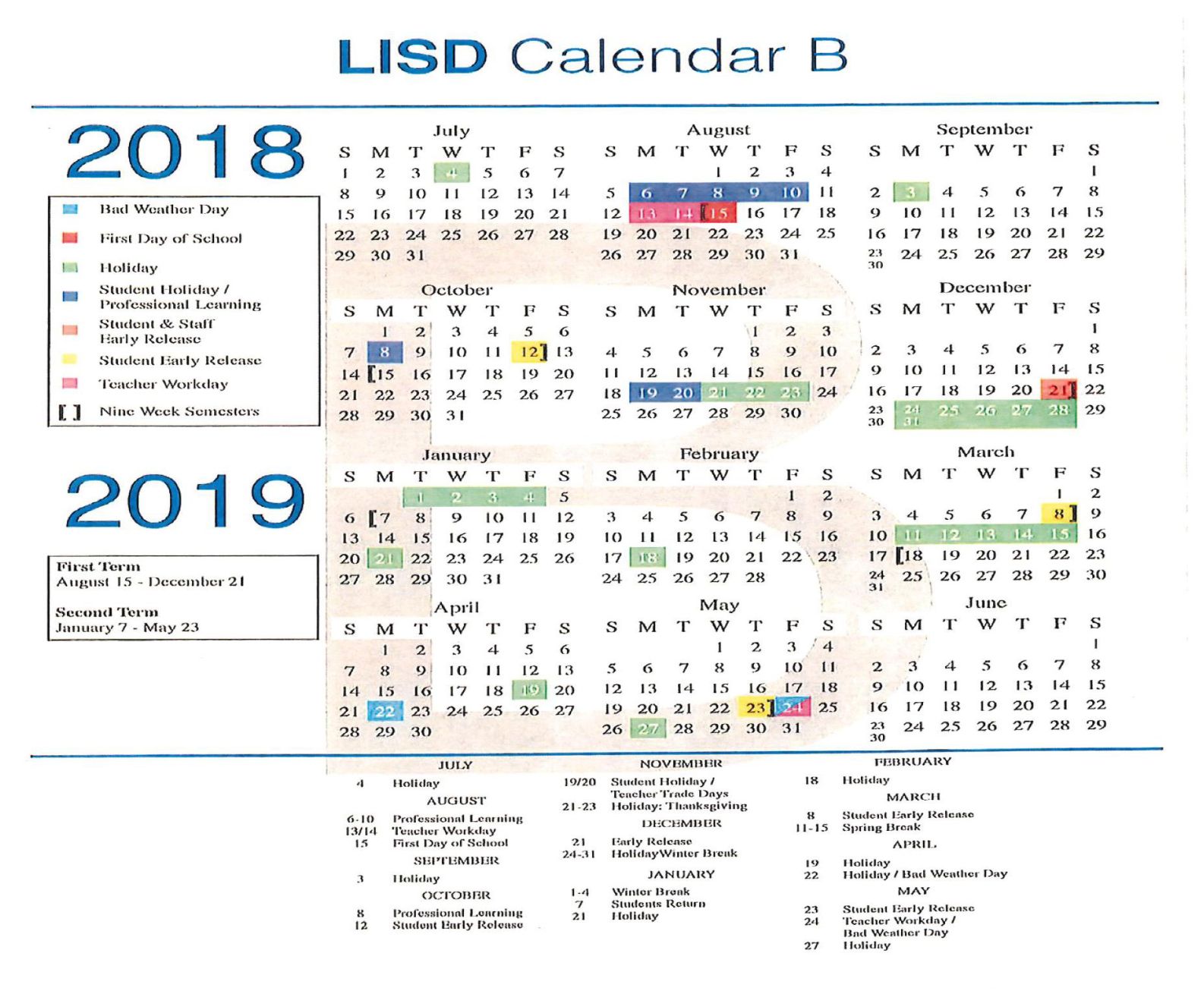 LISD Approves Calendar Option That Calls For Early Start Date News Starlocalmedia