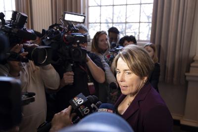 Gov. Healey talks to cameras