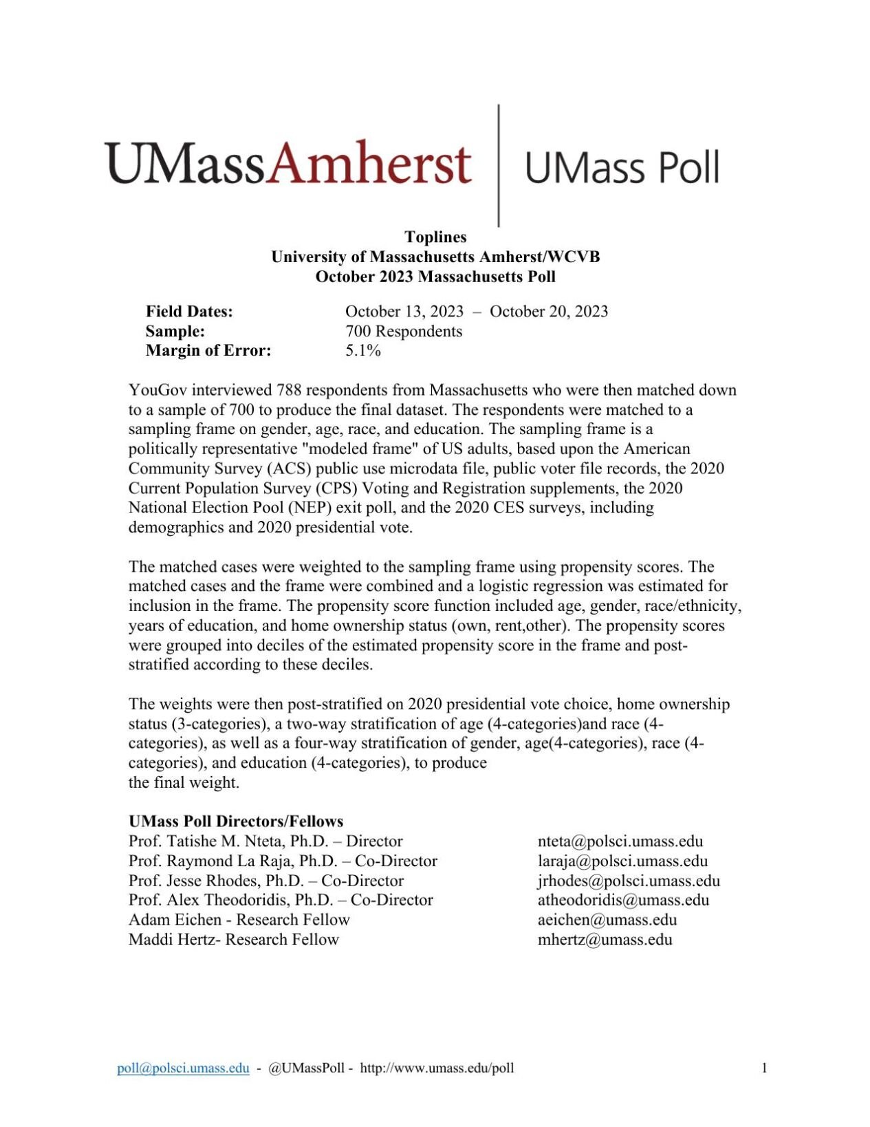UMass/WCVB Poll 10/23/23