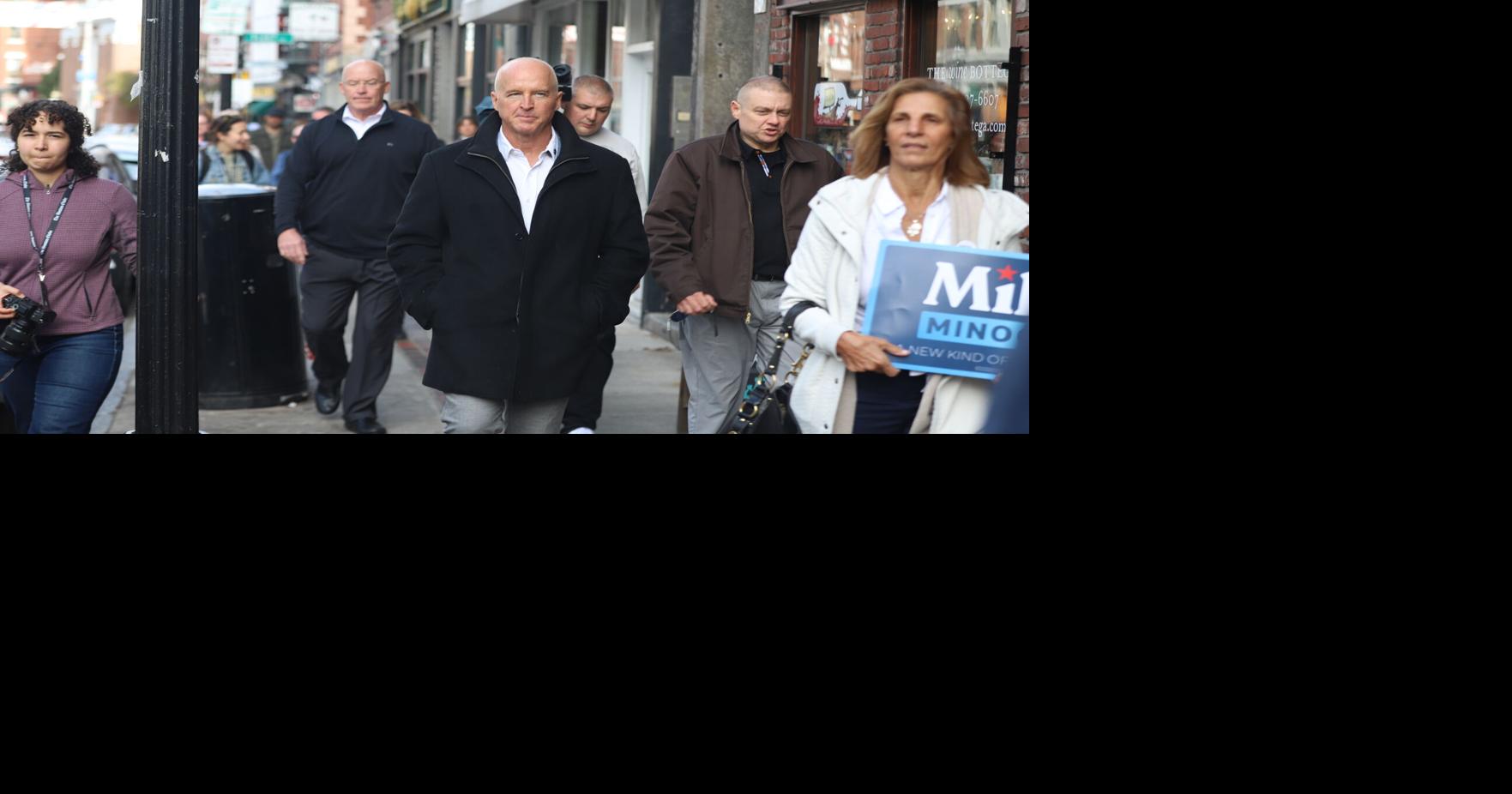 Minogue touches on prayers and polls in North End walking tour