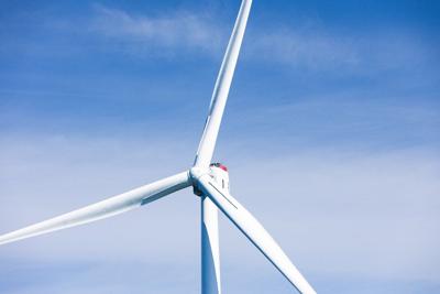 Vineyard Wind turbine against blue sky