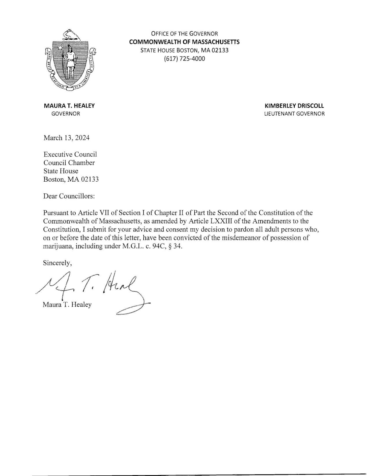 Gov. Healey's Cannabis Possession Pardon | | Statehousenews.com