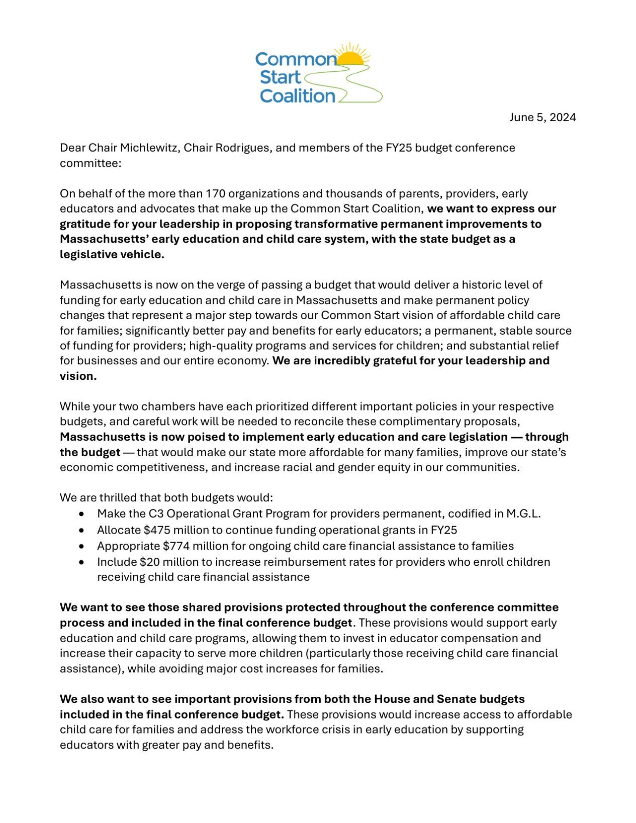 Common Start Letter To Budget Conferees | | statehousenews.com
