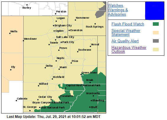 Flash flood watch issued for south-central Utah; hazardous weather ...