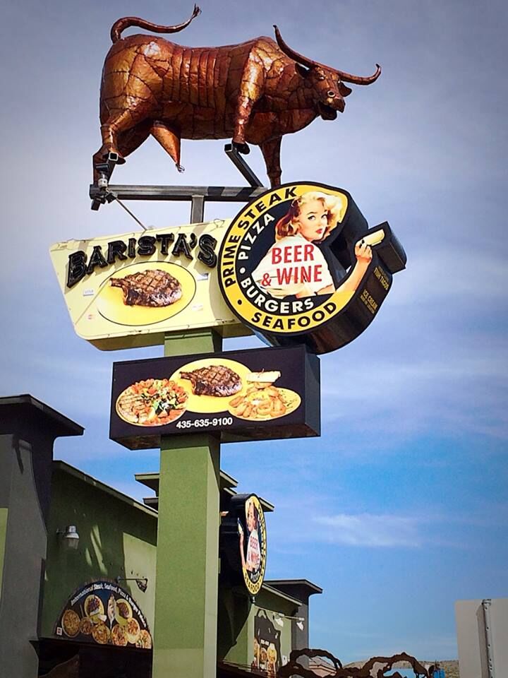 Restaurant sign featuring bull's extra-large genitalia sparks