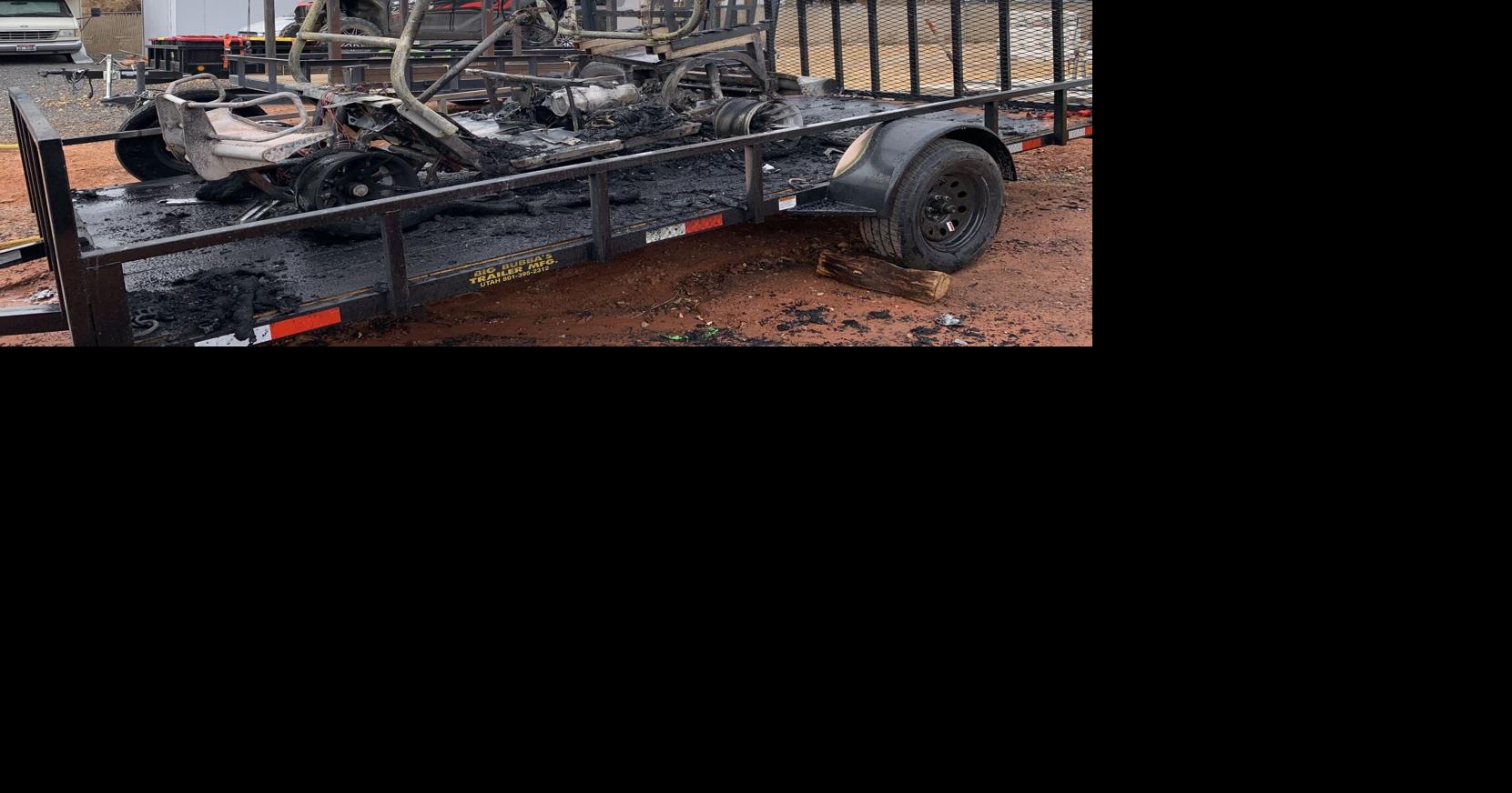 Golf cart is totally destroyed by fire while parked in yard of Washington City residence