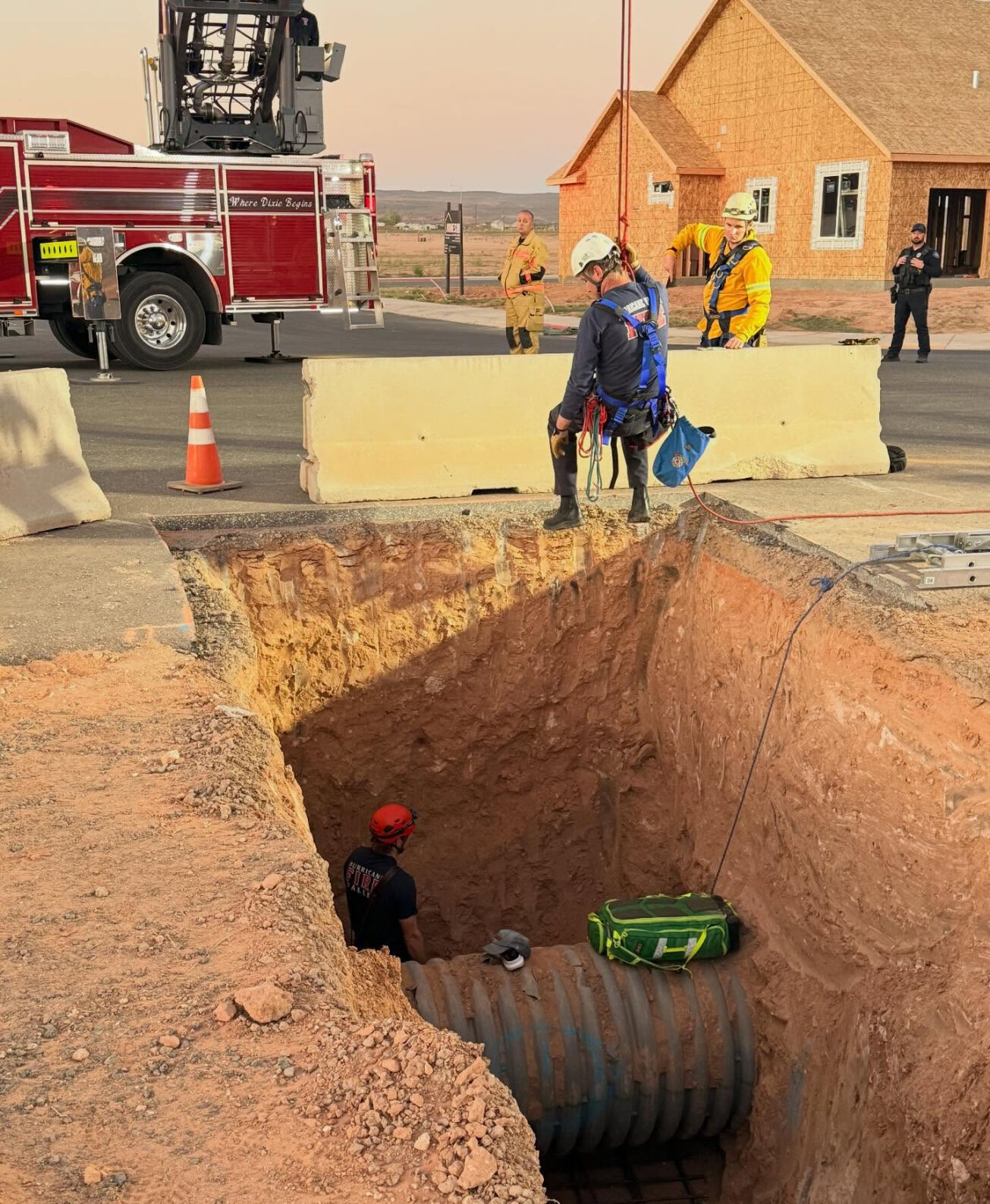 Man rescued after falling into 12-foot trench at Hurricane construction ...