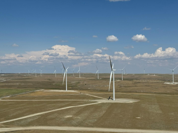 Wind turbines at sunset