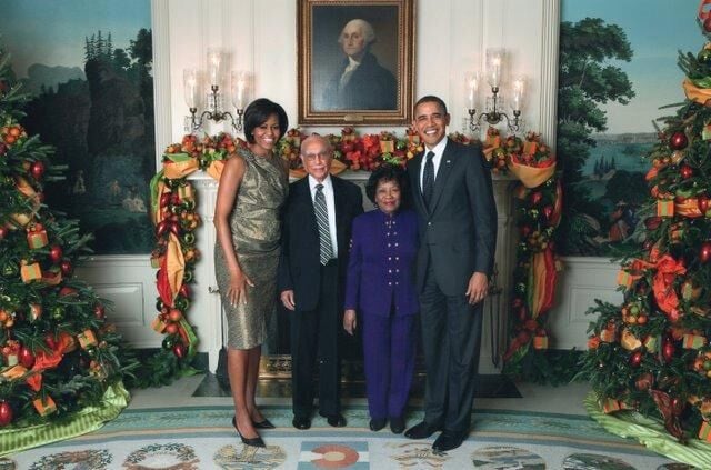Mrs. Billie Jean Randolph and her husband Dr. Bernard C. Randolph with Obamas