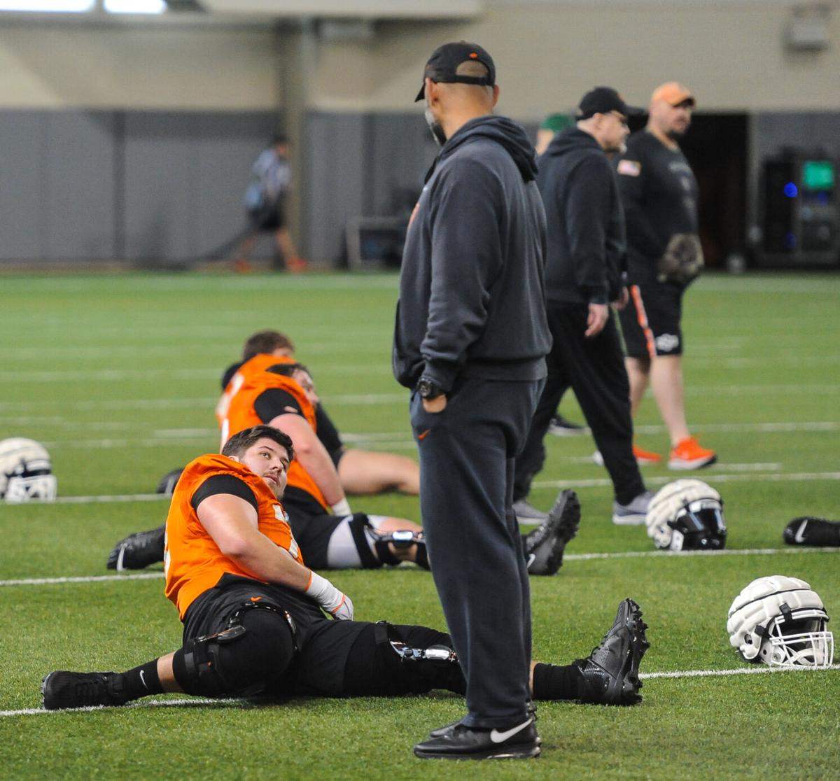 Preston Wilson Working At Center For Cowboy Football During Spring Practices Sports Stwnewspress Com