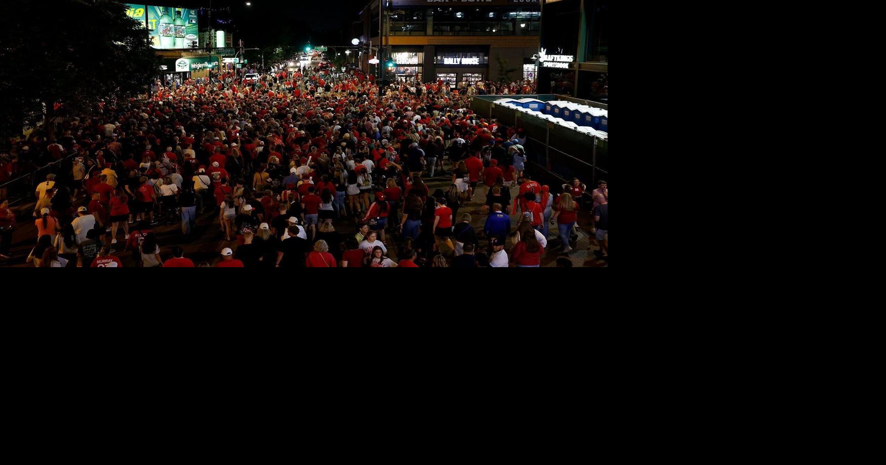 Crowds of people leave Wrigley Stadium after the Mizzou and Nebraska match cancelled