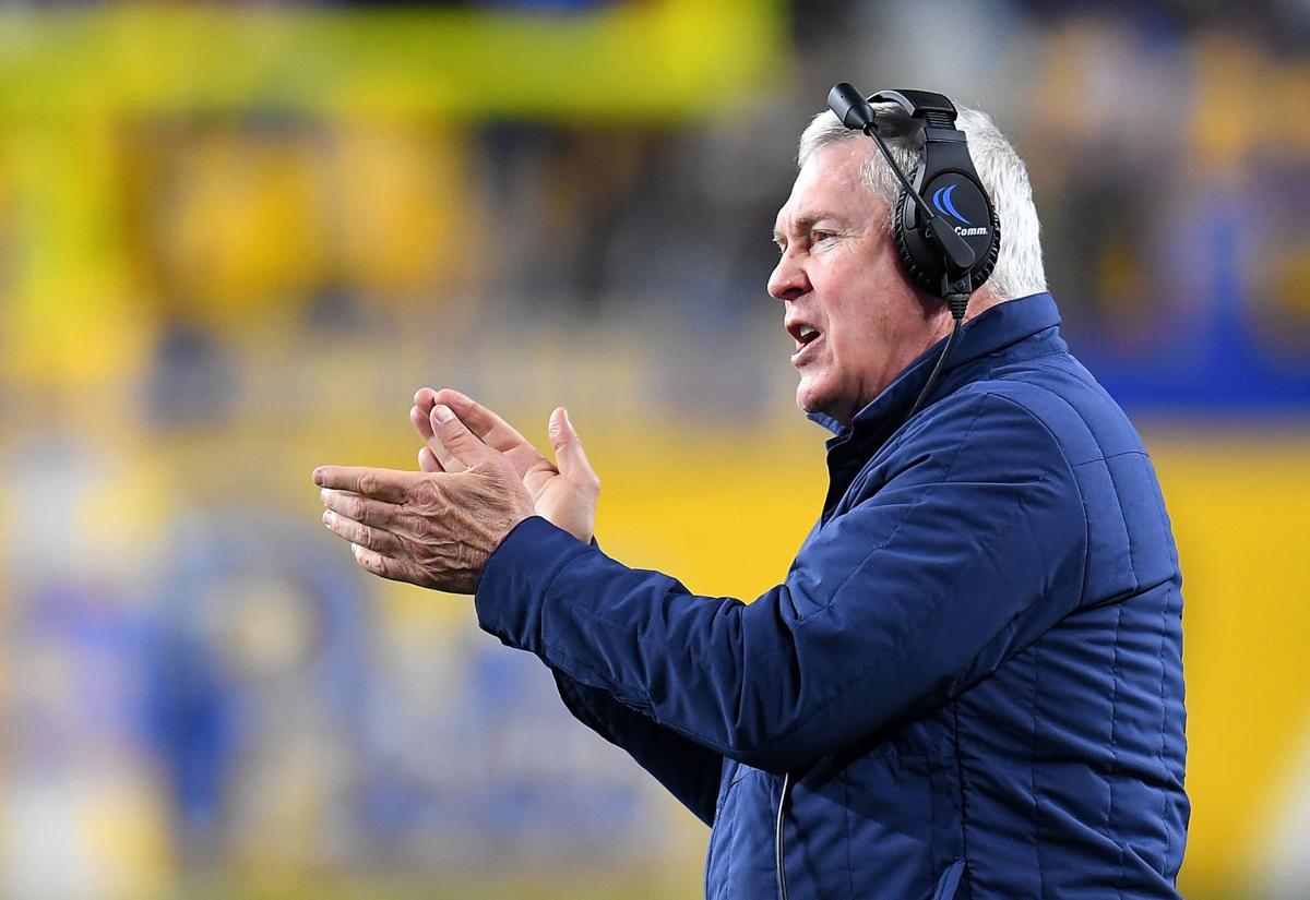 Head coach Mack Brown of the North Carolina Tar Heels looks on during the first half agains the Pittsburgh Panthers at Heinz Field on November 14, 2019 in Pittsburgh, Pa. Brown said in a teleconference Monday, Mach 23, 2020 that there is a growing fear there won't be a 2020 college football season.