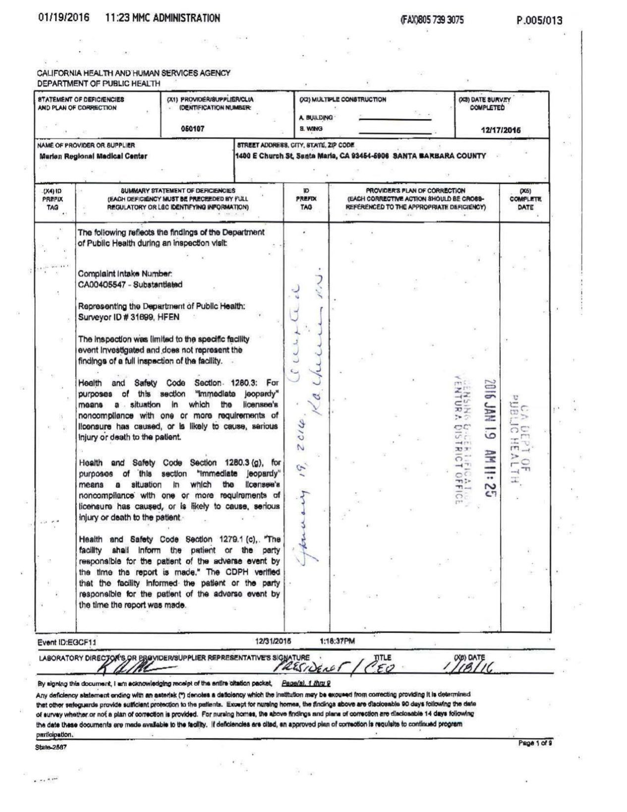 California Department Of Public Health Report On Marian Syvnews Com