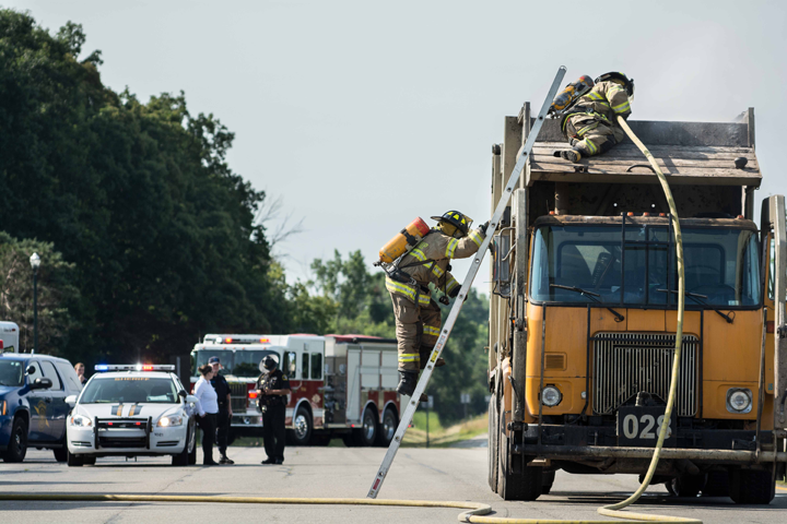 garbage truck on fire