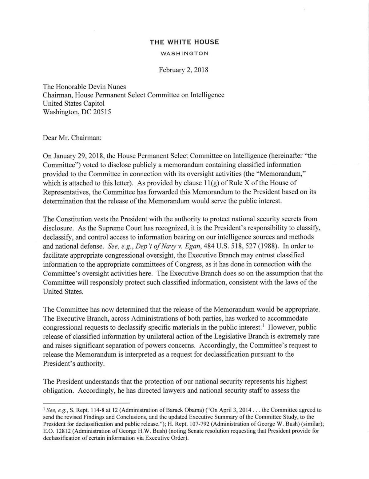 House intel committee memo