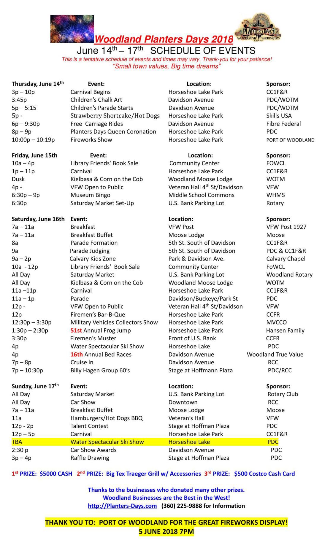 Woodland Planters Days 2018 schedule