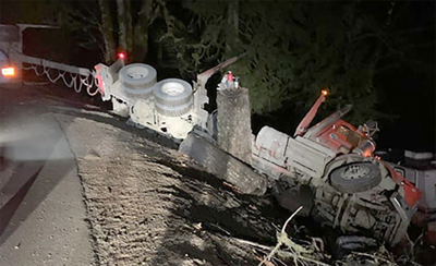 Log truck crashes, blocks Rose Valley Road Wednesday