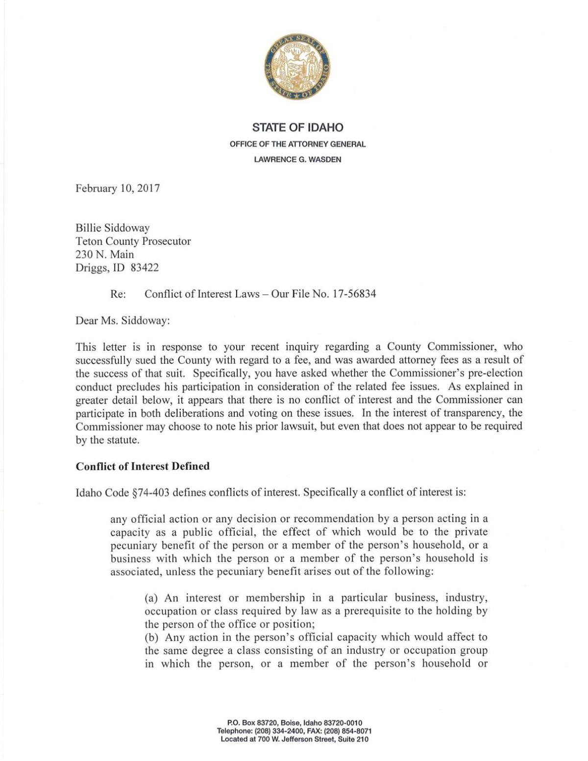 Letter From The Attorney General S Office Tetonvalleynews Net