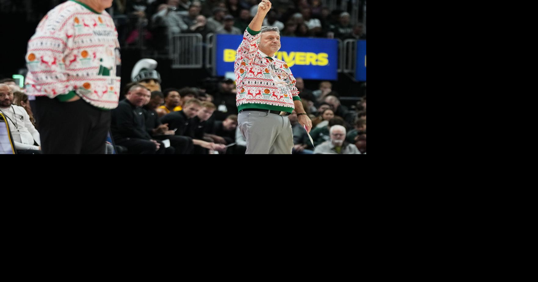No. 9 Michigan State beats Oakland 79-70 as Tom Izzo and Greg Kampe don custom holiday sweaters
