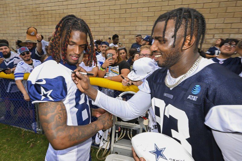 Dallas Cowboys wide receiver Noah Brown warms up prior to the Dallas