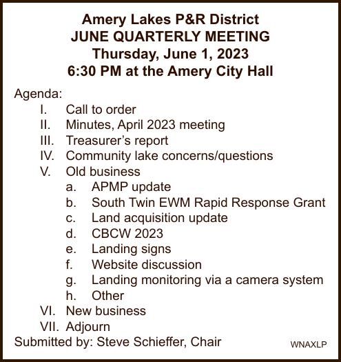 Amery Lakes District - Quarterly Meeting Notice