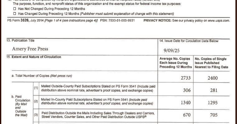 AFP - Statement of Ownership | Public Notices | theameryfreepress.com