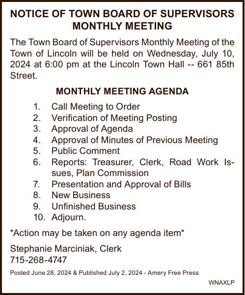 Town of Lincoln - Board of Supervisors Meeting Notice | Public Notices ...