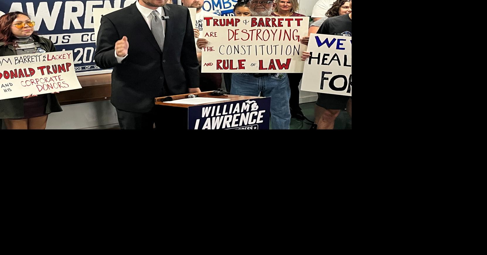 Democrat Will Lawrence, a candidate for the 7th Congressional District, speaks to a crowd of supporters on Thursday, Sept. 10, 2026, after being attacked by President Donald Trump during remarks at the GOP's midterm convention in Dallas on Sept. 9, 2026.