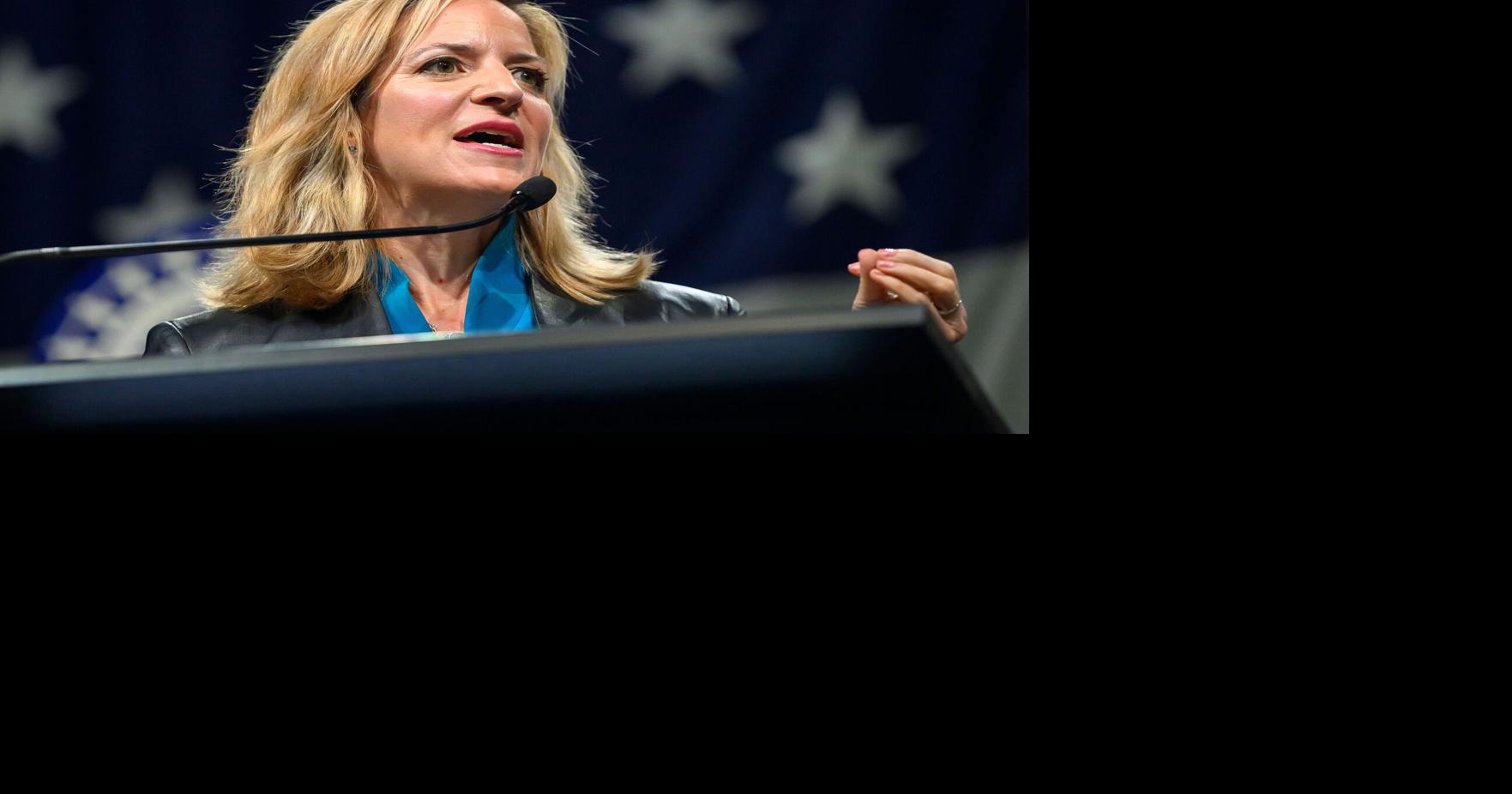 Michigan Secretary of State Jocelyn Benson, the Democratic nominee for governor, speaks during the Michigan Democratic Party's state convention at the Lansing Center on Aug. 29, 2026, in Lansing, Michigan.