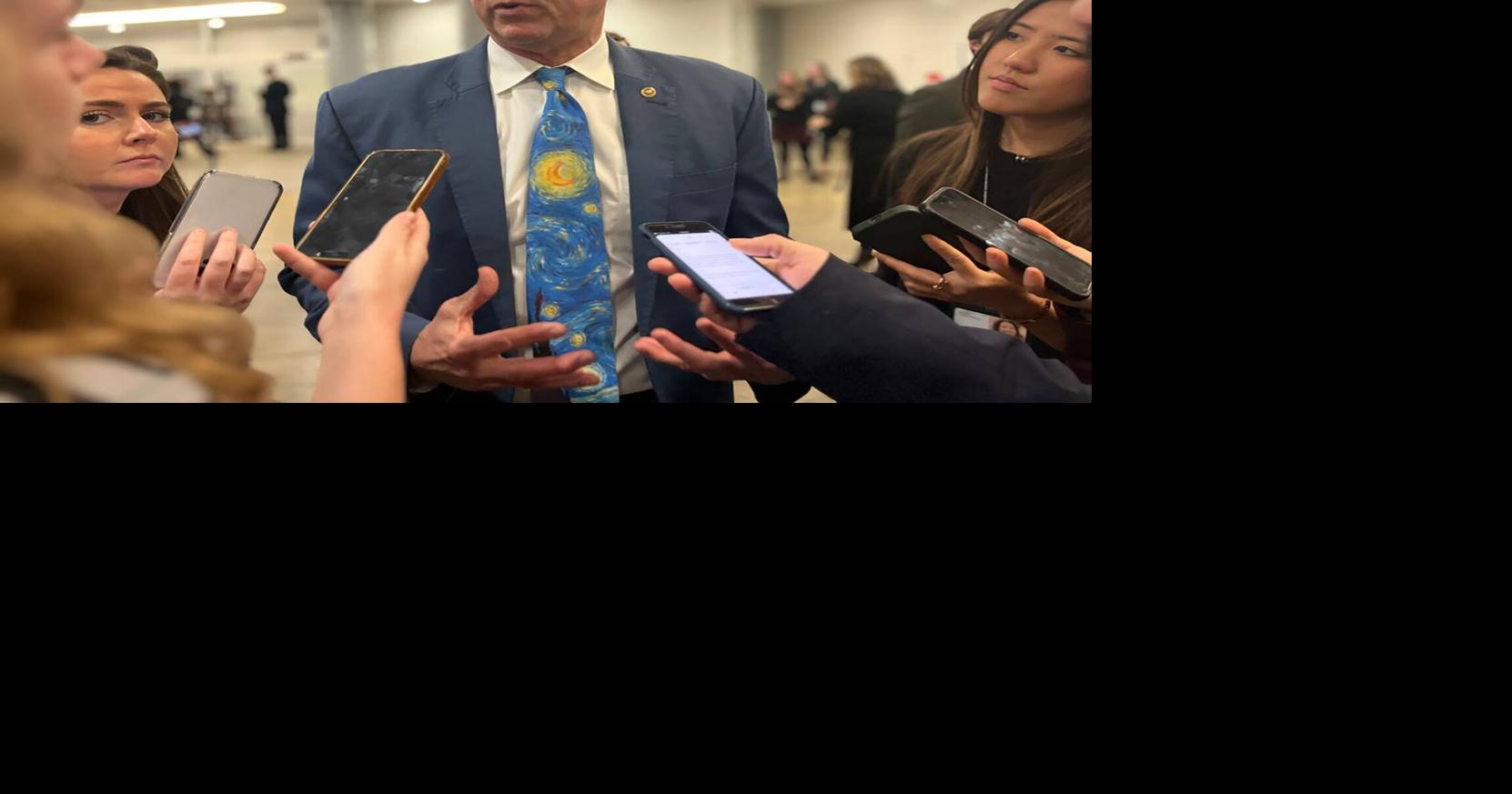 Roger Marshall, R- Kan., speaks to reporters in the basement of the U.S. Capitol on Feb. 29, 2024, in Washington, D.C..