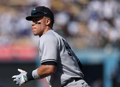 Aaron Judge takes batting practice at Yankee Stadium