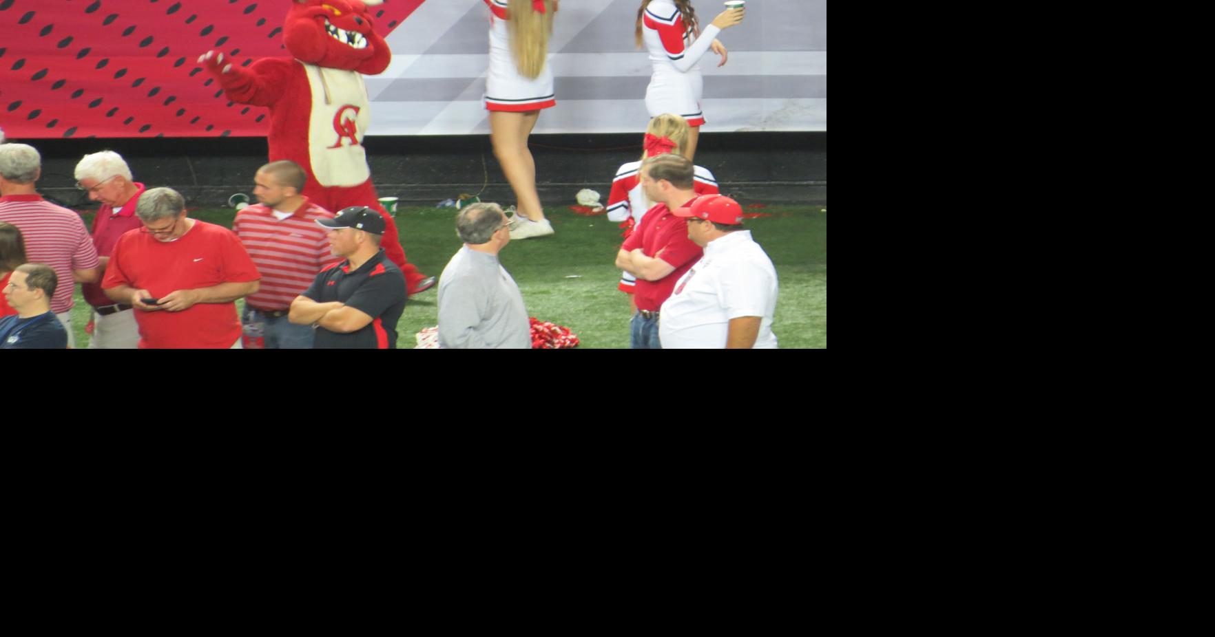 The Glynn Academy mascot helps pump up the crowd