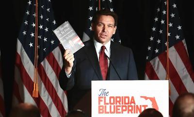 Ron DeSantis speaks about his book "The Courage to Be Free: Florida's Blueprint for America's Revival" in Doral, Florida on March 1, 2023.