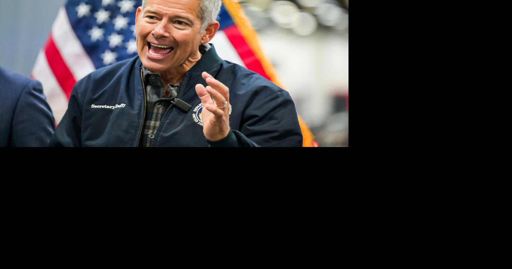 U.S. Secretary of Transportation Sean Duffy speaks during a news conference at the Detroit Auto Show on Saturday, Jan. 17, 2026 at Huntington Place in Detroit.