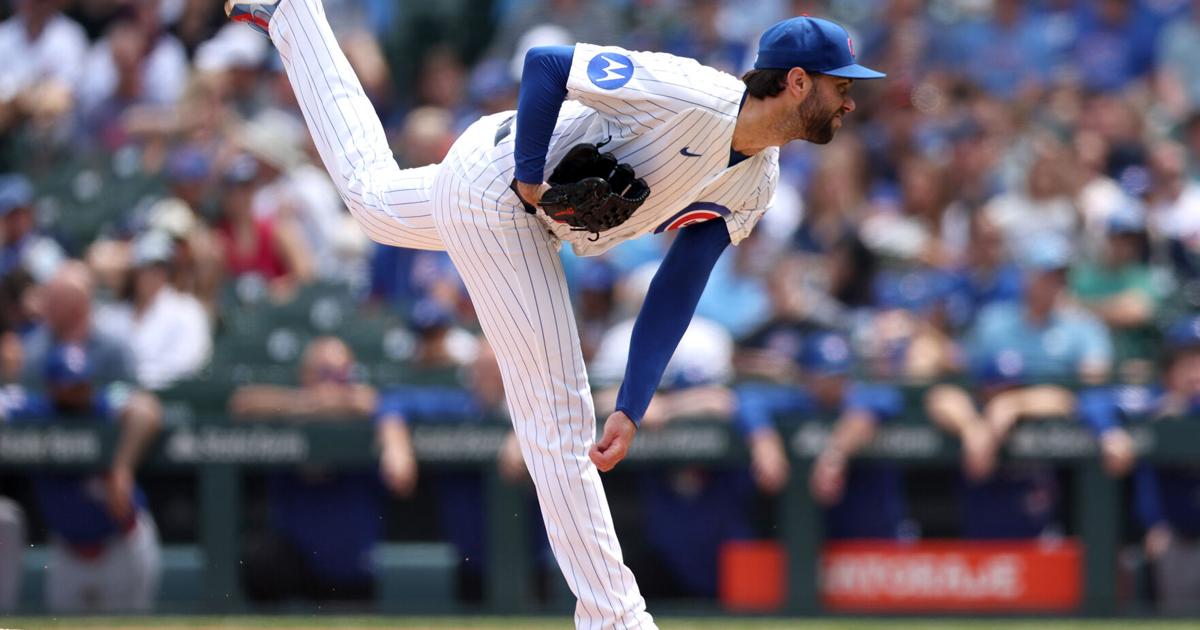 David Peterson of the Chicago Cubs pitches during the first inning against the Toronto Blue Jays at Wrigley Field on Aug. 6, 2026, in Chicago.