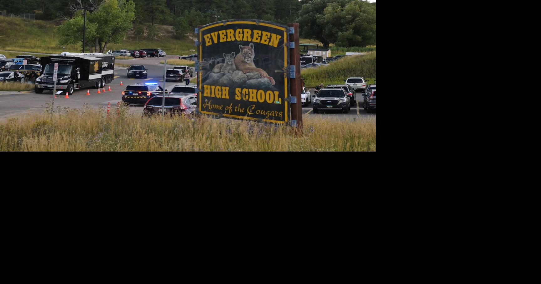 An investigation continues at Evergreen High School in Evergreen, Colo., on Sept. 10, 2025, after a student opened fire and wounded two classmates before killing himself.