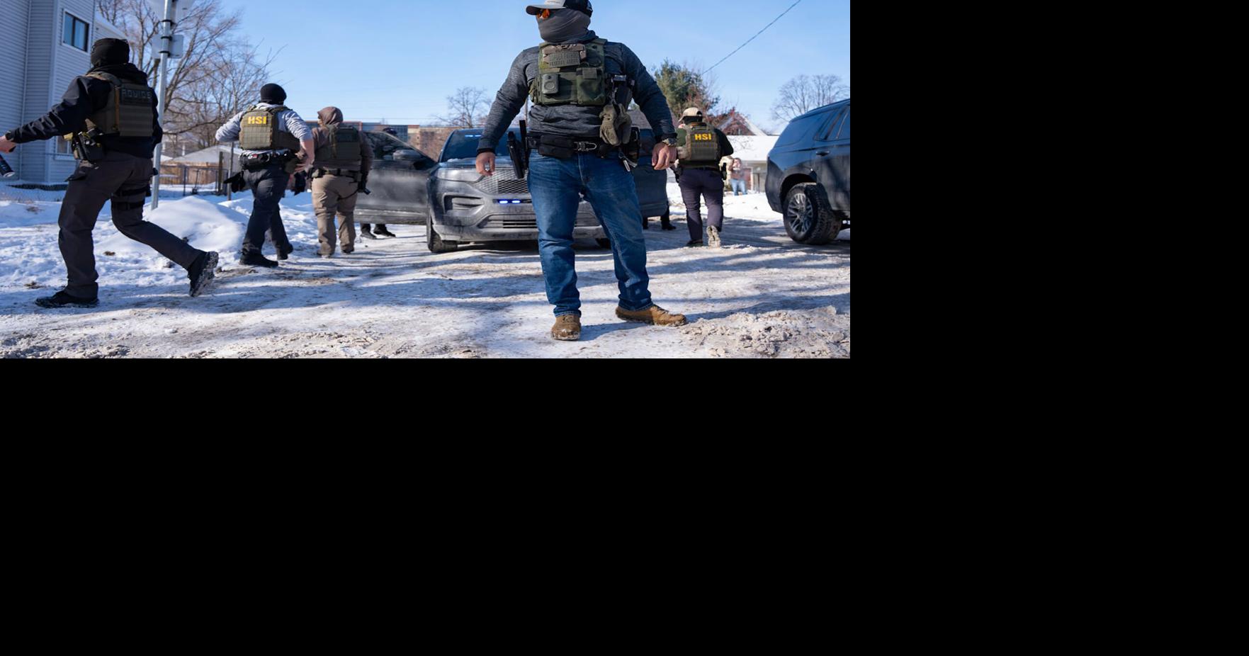 Federal immigration agents attempt to control the scene as they make an arrest after a protester broke windows on two of the agents' vehicles with a hammer as they tried to leave the intersection of E. 27th St. and 14th Ave. S. in Minneapolis on Feb. 3, 2026.