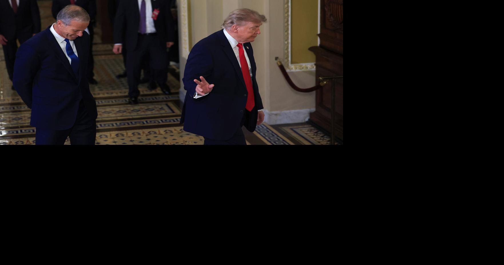 U.S. Senate Majority Leader John Thune, R- S.D., left, and U.S. President Donald Trump arrive at the U.S. Capitol on Wednesday, June 24, 2026, in Washington, D.C..