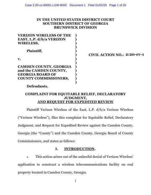 Verizon Sues Camden County Over Wireless Tower Local News The Brunswick News