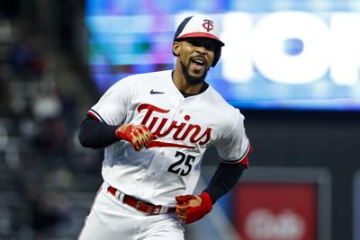 Carlos Correa of the Minnesota Twins celebrates after he caught the News  Photo - Getty Images